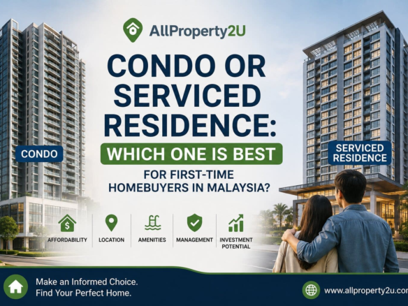Modern high-rise condo or serviced residence building exterior in Kuala Lumpur with swimming pool and skyline view.