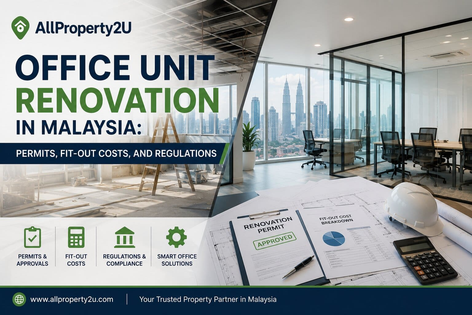 Modern interior layout and renovated workspace fit-out of an office unit in Kuala Lumpur Malaysia.