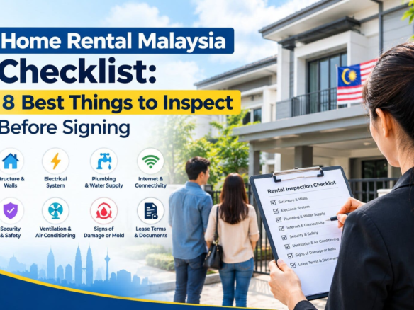 A prospective tenant using a comprehensive home rental malaysia checklist to inspect plumbing and water fixtures inside a modern residential property.